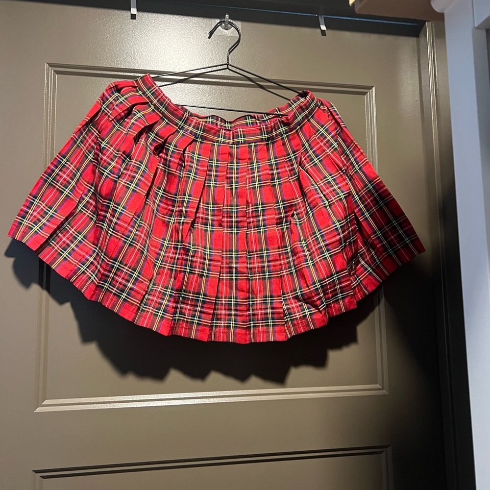 Red Tartan Pleated Mini Skirt